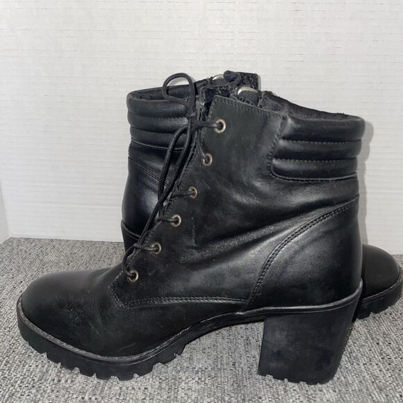 Steve Madden Booties Womens 10 Black Lace Up Leather High Heel Moto Ankle Boots - Picture 9 of 14